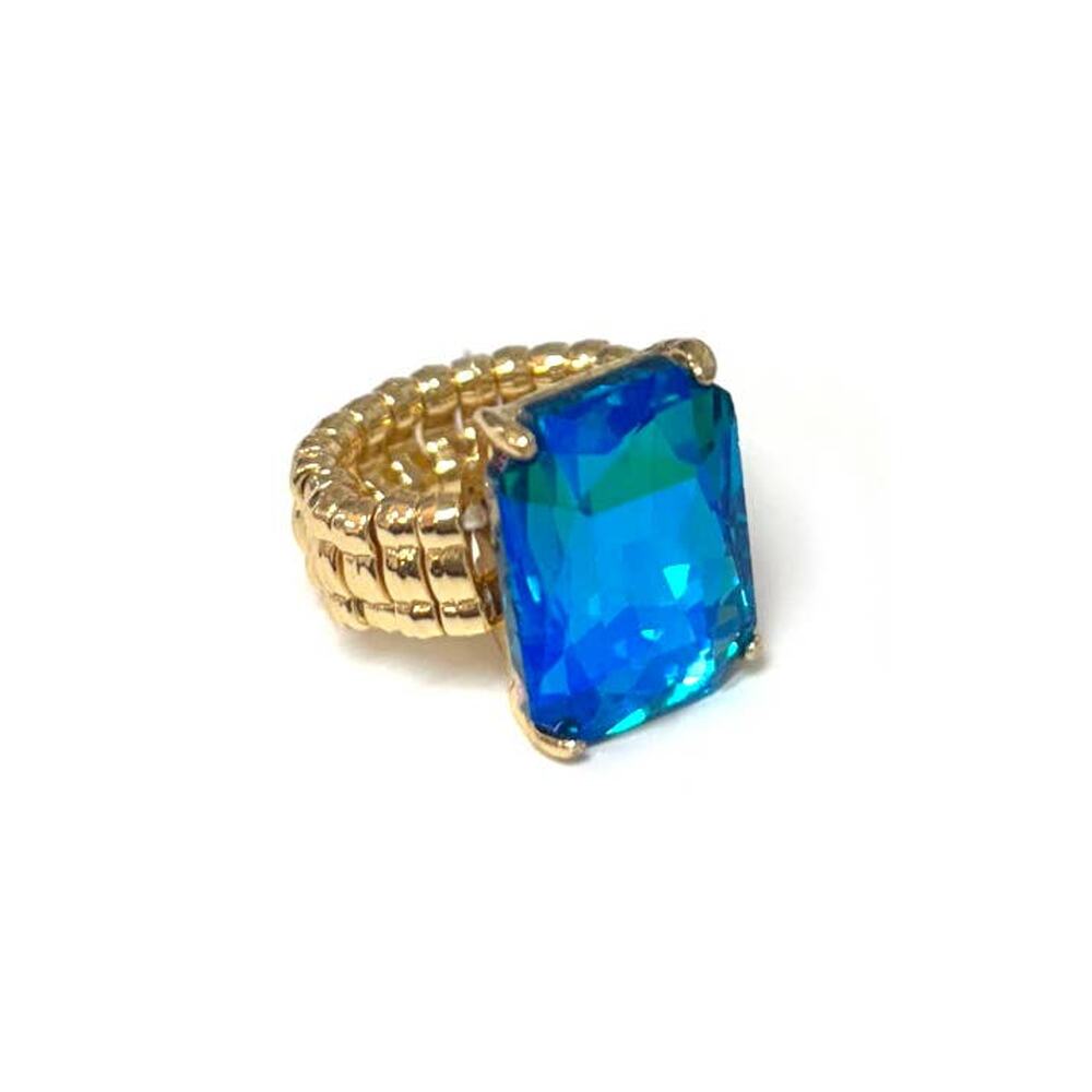 Dopamine Rectangular Glass Cocktail Stretch Adjustable Ring - Picture 4 of 16